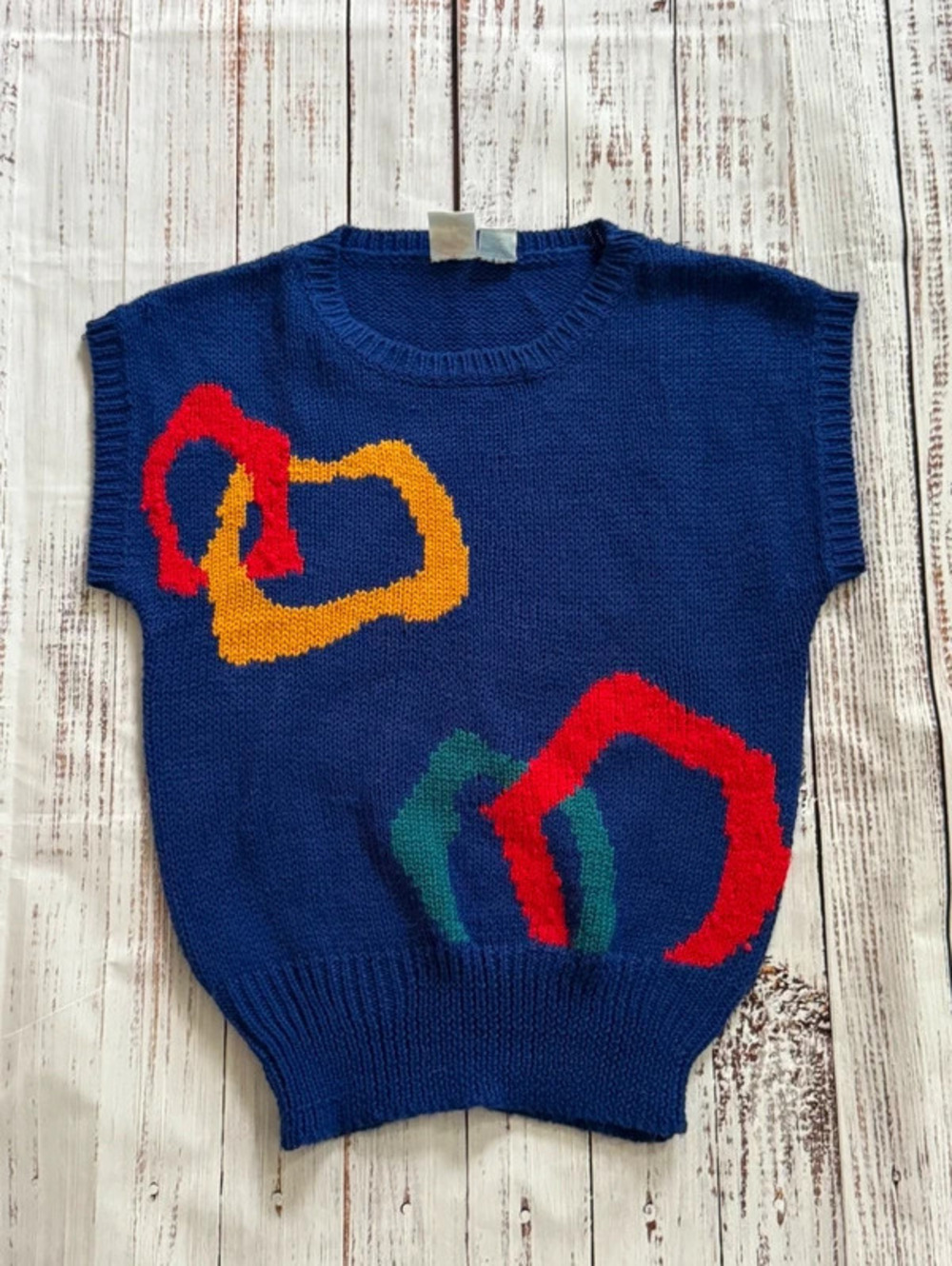 Vintage Weekend Edition Sweater Vest S Blue 80s Abstract Geometric Novelty Knit